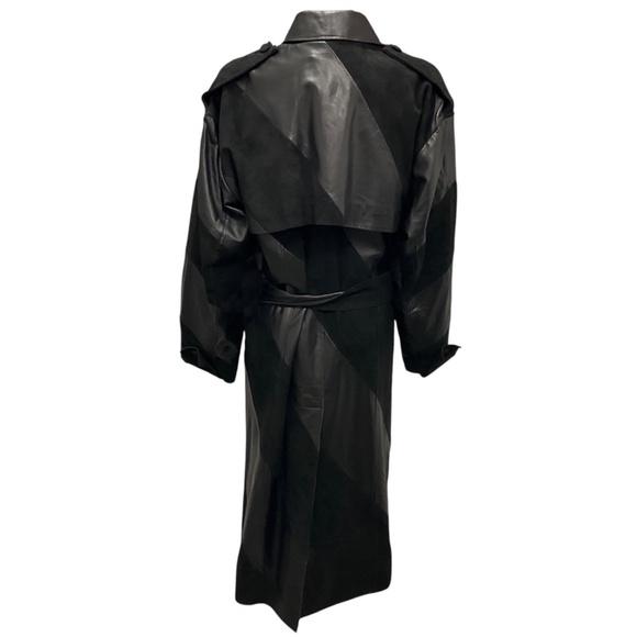 STAND STUDIO BLACK LAMB LEATHER AND SUEDE PANELLED BLOSSOM TRENCHCOAT - Picture 3 of 6